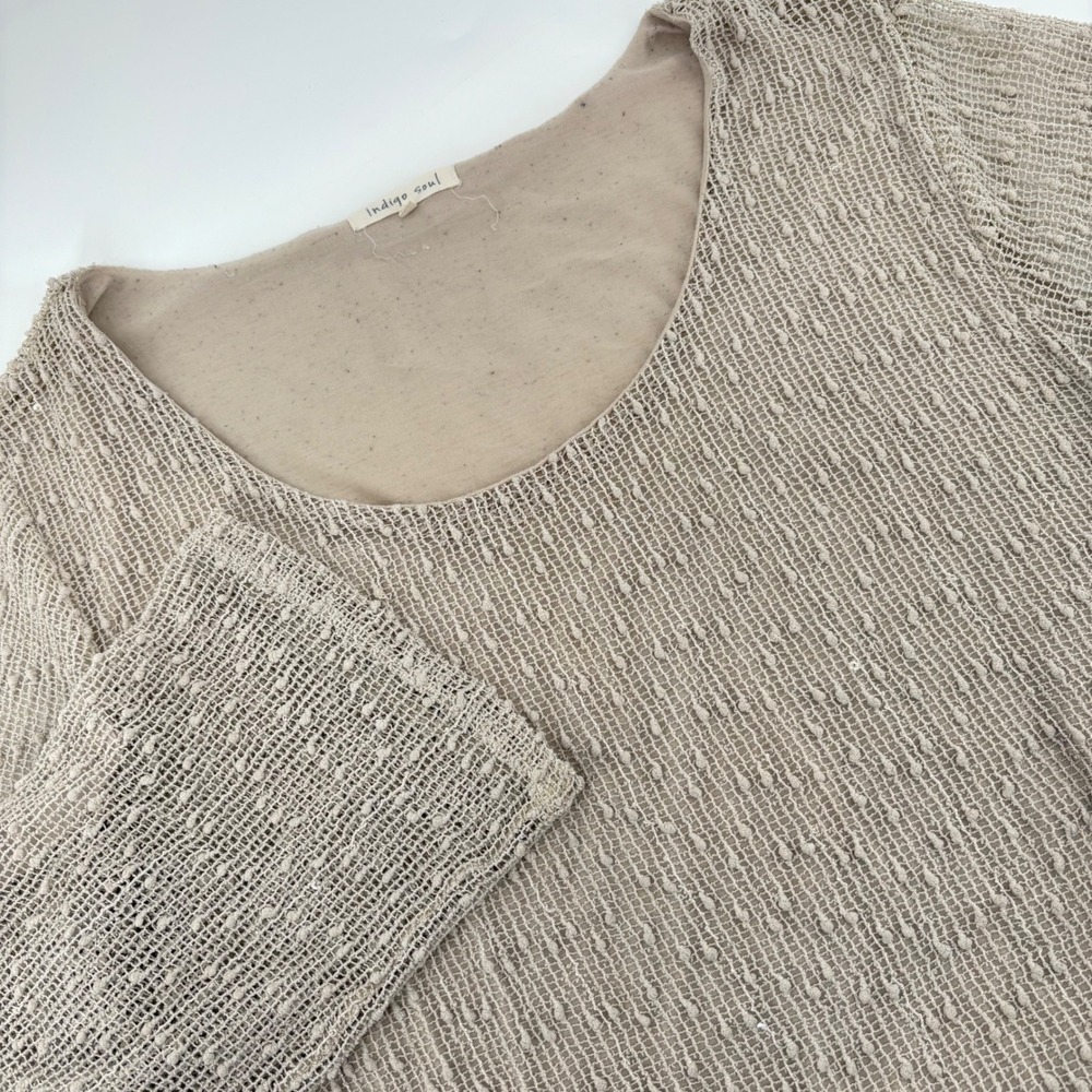 Indigo Soul Beige Lace Trim Knit Tunic Top Women's Plus‎ Size 2XL